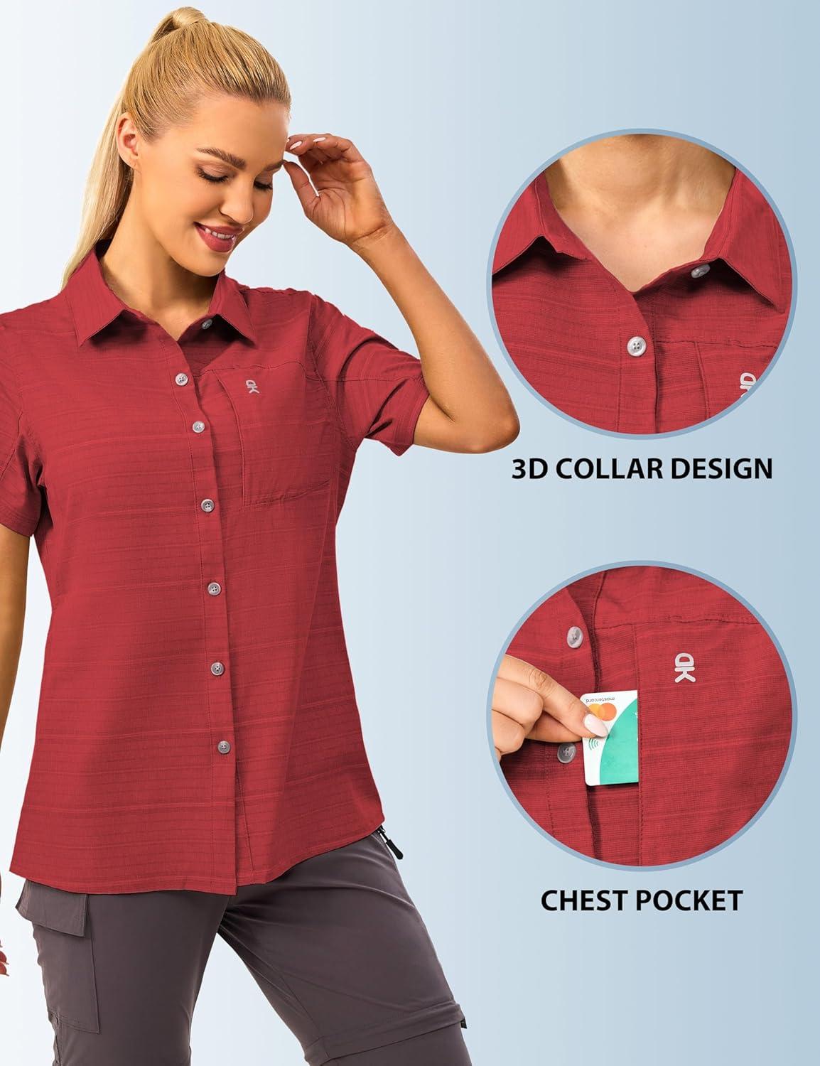 imageLittle Donkey Andy Womens Shirt UPF 50 UV Breathable Short Sleeve Shirt Fishing Hiking Button Down ShirtsRed