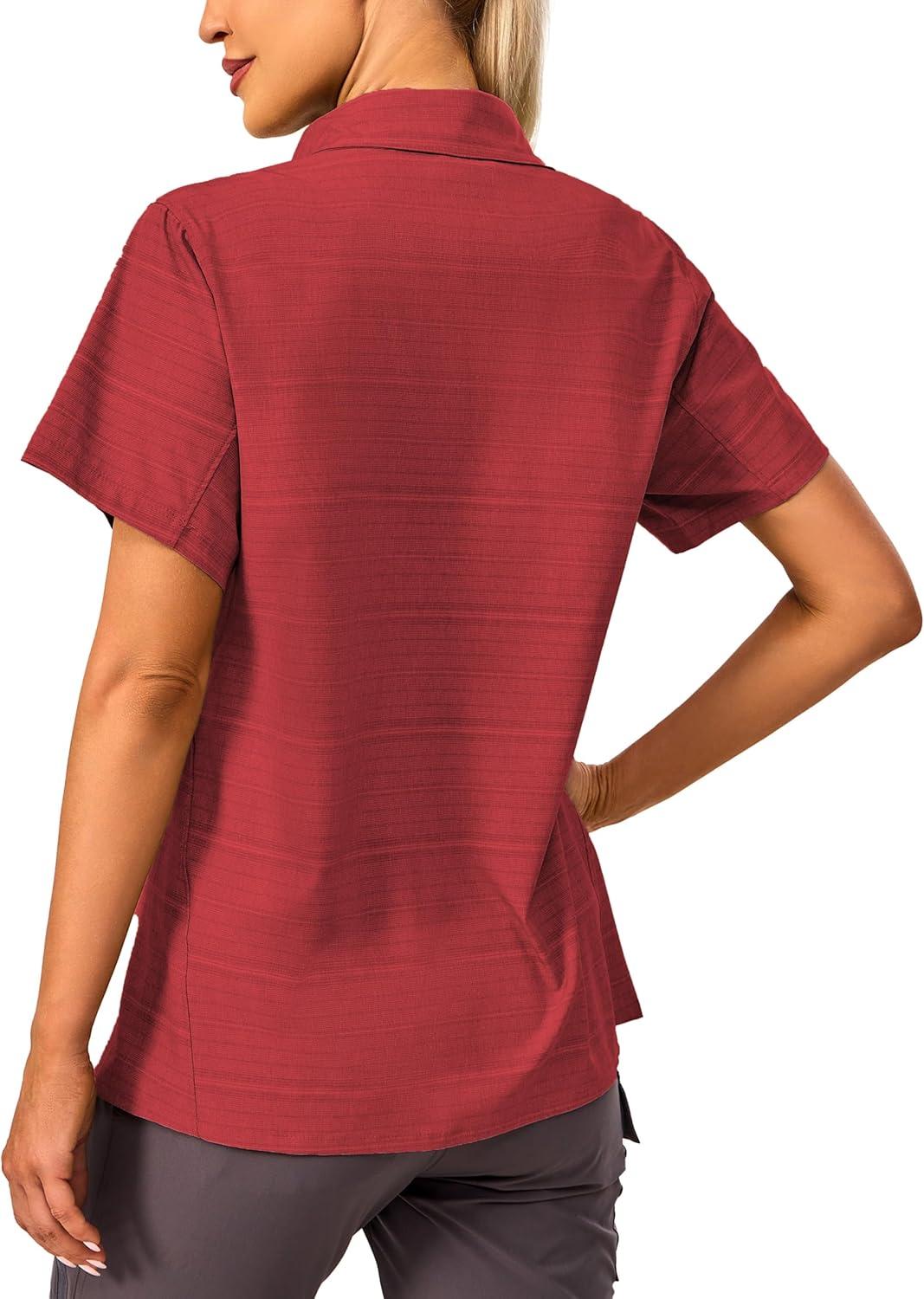imageLittle Donkey Andy Womens Shirt UPF 50 UV Breathable Short Sleeve Shirt Fishing Hiking Button Down ShirtsRed