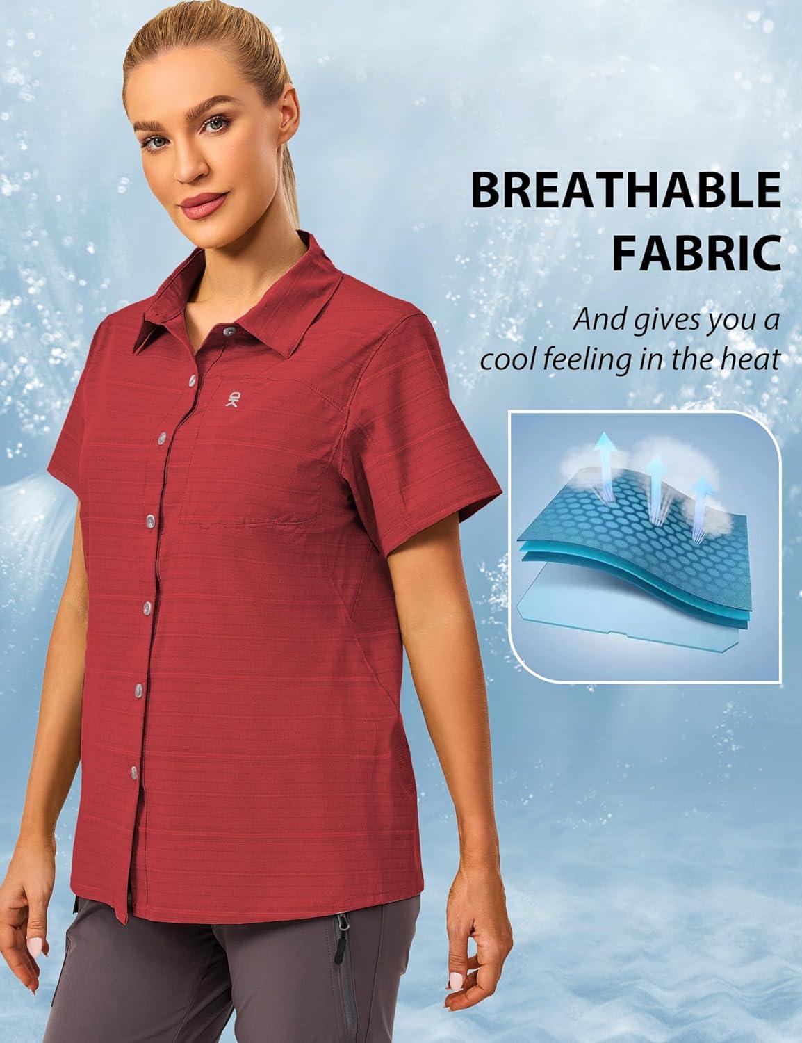 imageLittle Donkey Andy Womens Shirt UPF 50 UV Breathable Short Sleeve Shirt Fishing Hiking Button Down ShirtsRed