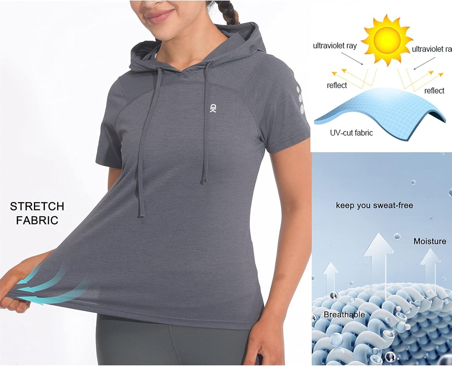 imageLittle Donkey Andy Womens Short Sleeve Quick Dry TShirt with Hood Sun Protection Workout Stretch Basic Tops Tee
