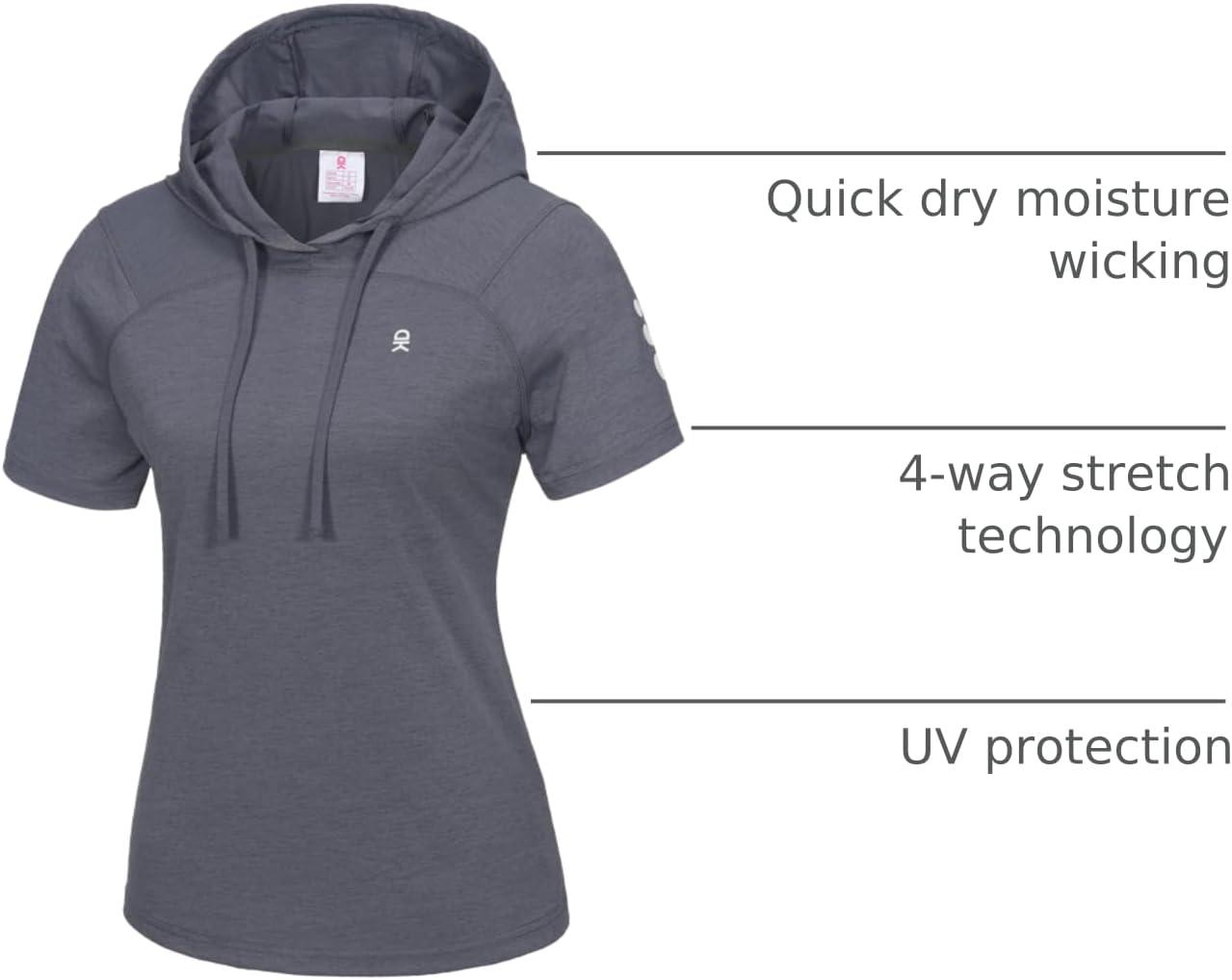 imageLittle Donkey Andy Womens Short Sleeve Quick Dry TShirt with Hood Sun Protection Workout Stretch Basic Tops Tee