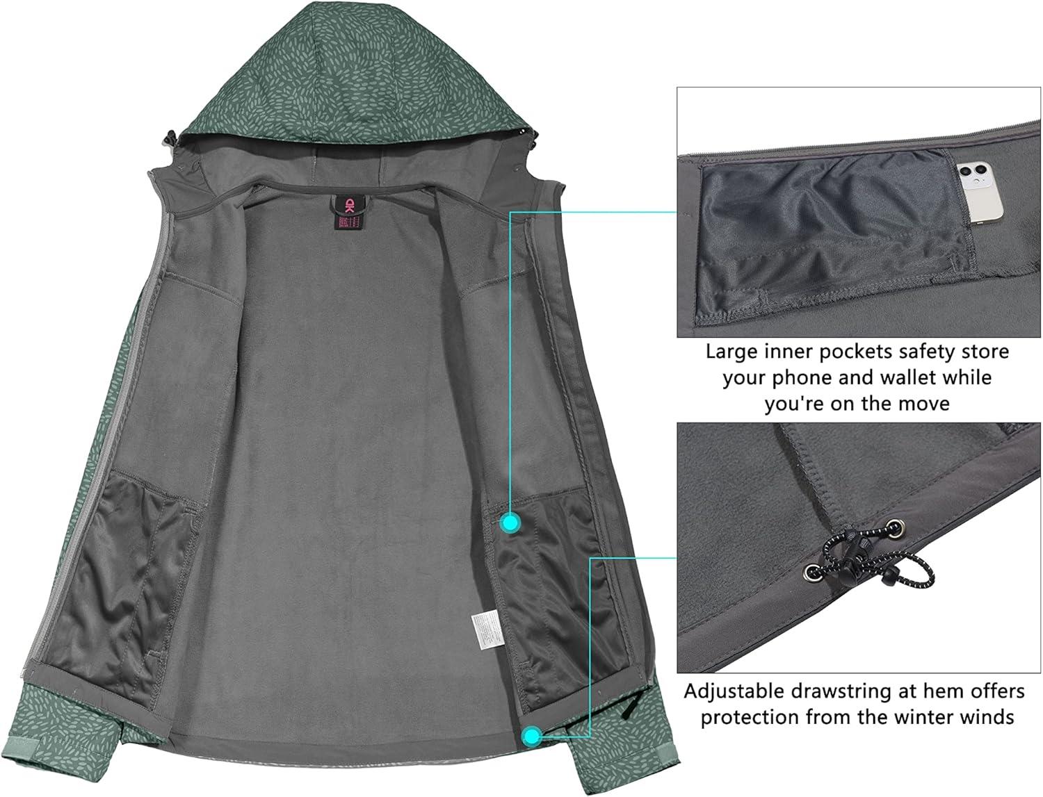 imageLittle Donkey Andy Womens Softshell Jacket Hooded Windproof Fleece Lined Jackets LightweightCgray Floral