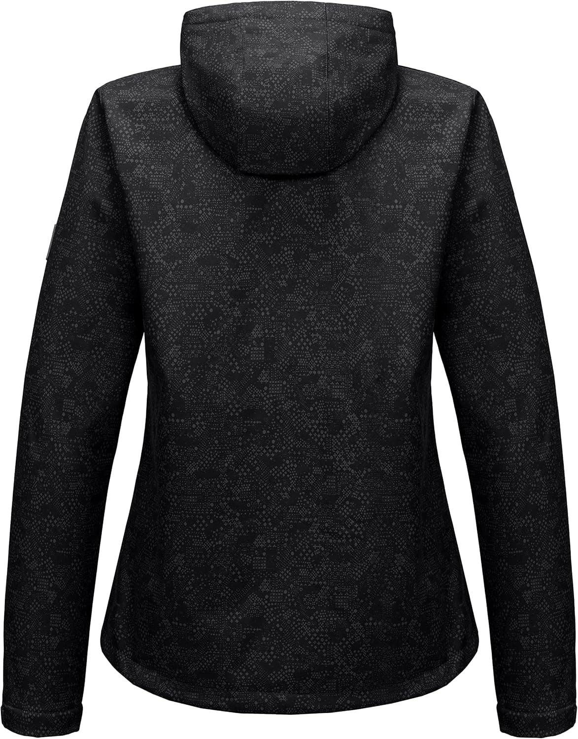 imageLittle Donkey Andy Womens Softshell Jacket Hooded Windproof Fleece Lined Jackets LightweightDblack Floral