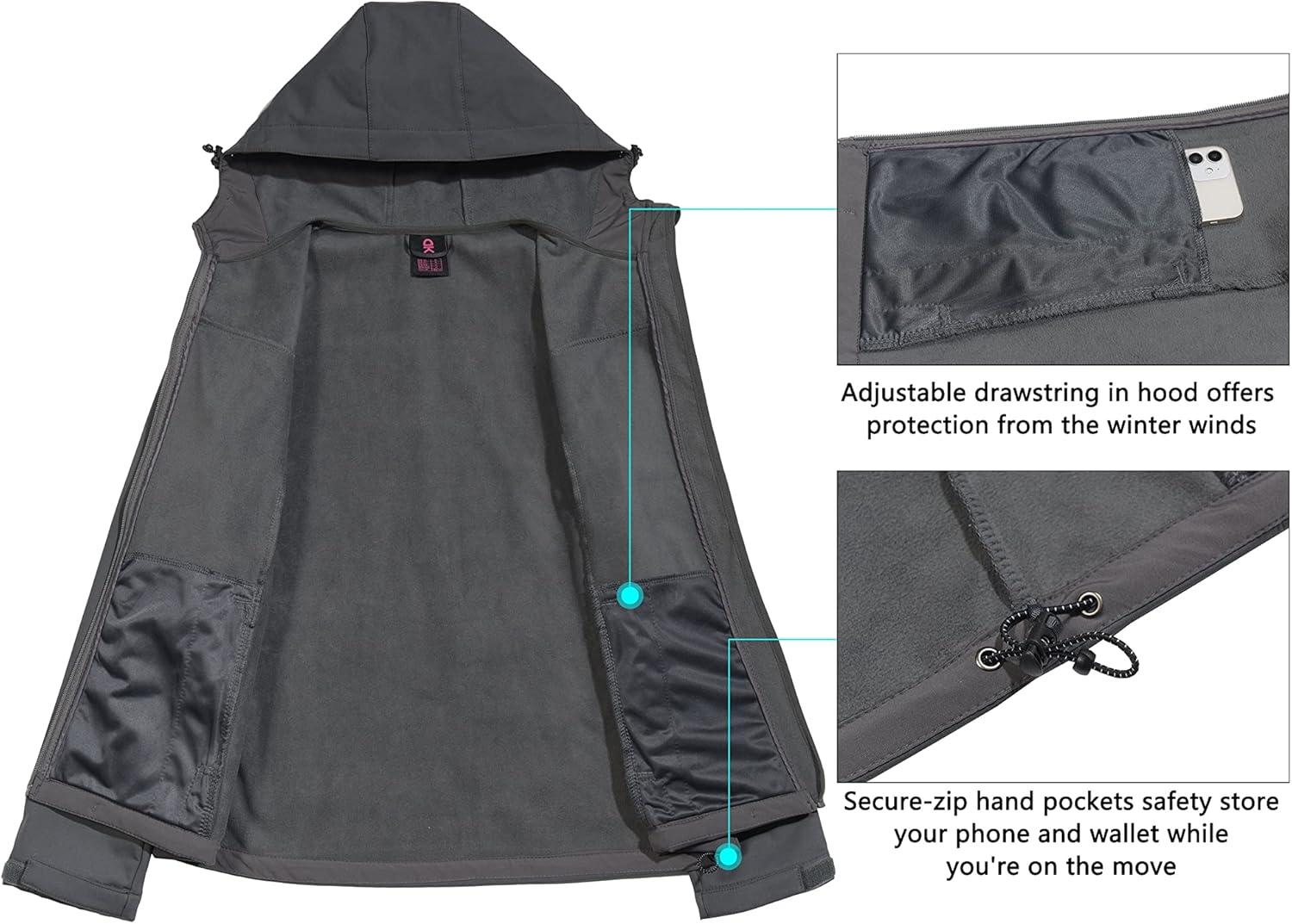 imageLittle Donkey Andy Womens Softshell Jacket Hooded Windproof Fleece Lined Jackets LightweightGkhaki Floral