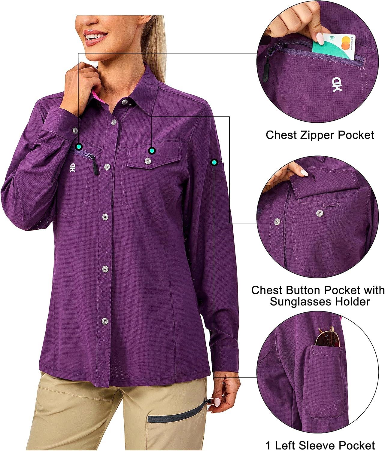imageLittle Donkey Andy Womens UPF 50 UV Protection Breathable Long Sleeve Hiking Shirt Fishing Travel Shits AirHoles TechDark Purple