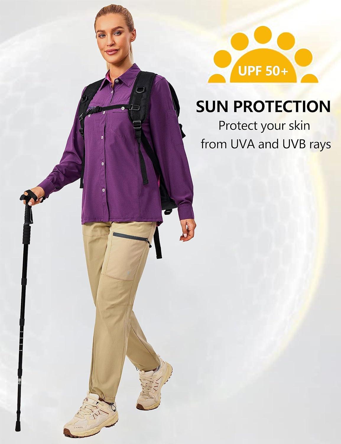 imageLittle Donkey Andy Womens UPF 50 UV Protection Breathable Long Sleeve Hiking Shirt Fishing Travel Shits AirHoles TechDark Purple