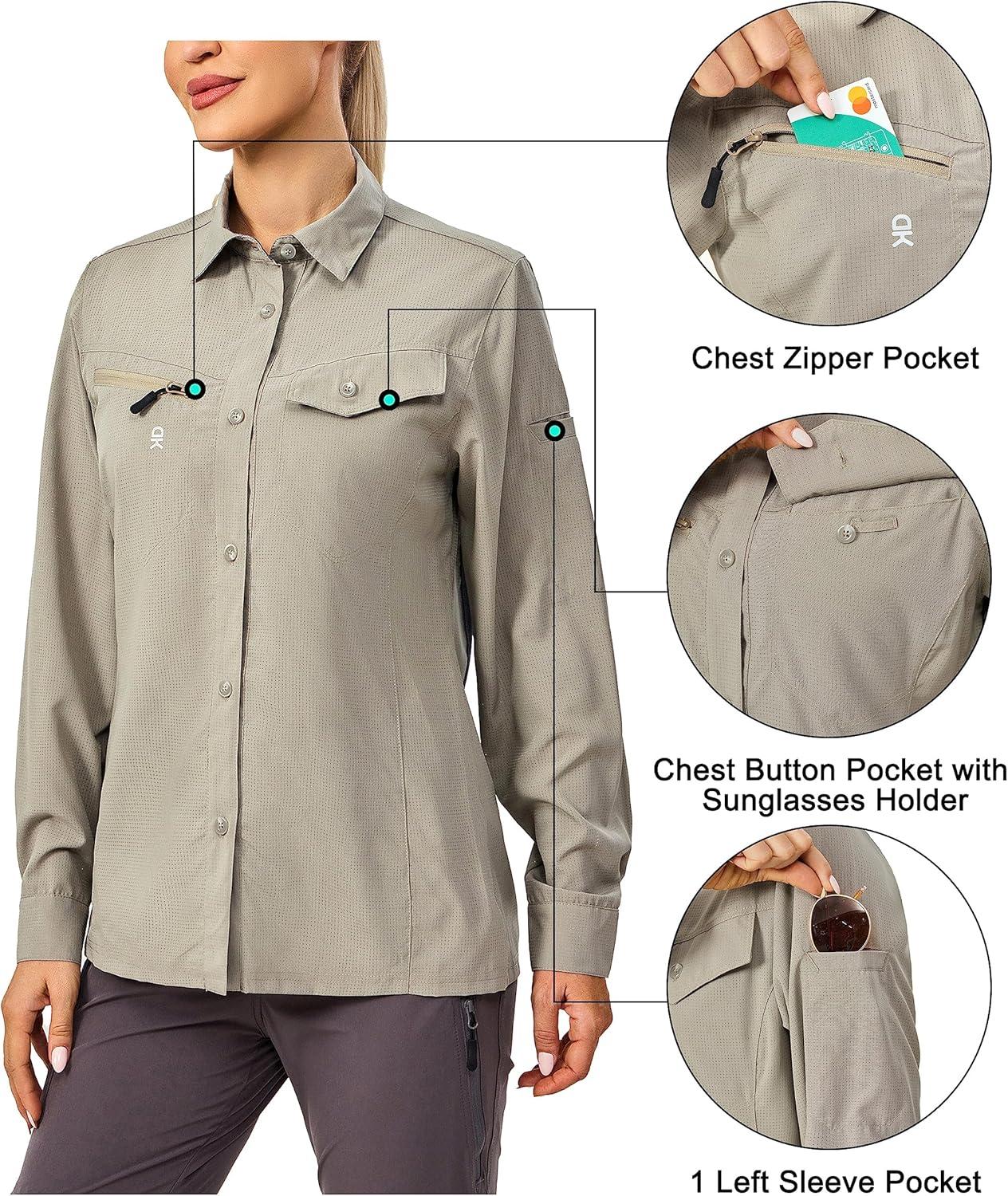 imageLittle Donkey Andy Womens UPF 50 UV Protection Breathable Long Sleeve Hiking Shirt Fishing Travel Shits AirHoles TechLaurel Oak