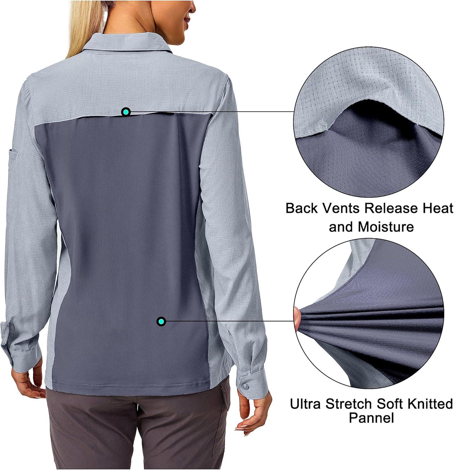 imageLittle Donkey Andy Womens UPF 50 UV Protection Breathable Long Sleeve Hiking Shirt Fishing Travel Shits AirHoles TechLight Grey