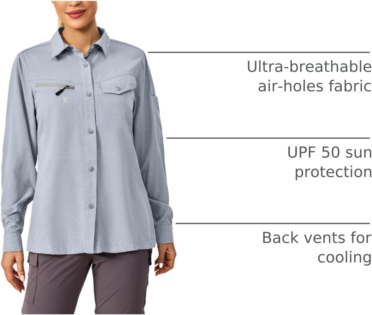 imageLittle Donkey Andy Womens UPF 50 UV Protection Breathable Long Sleeve Hiking Shirt Fishing Travel Shits AirHoles TechLight Grey