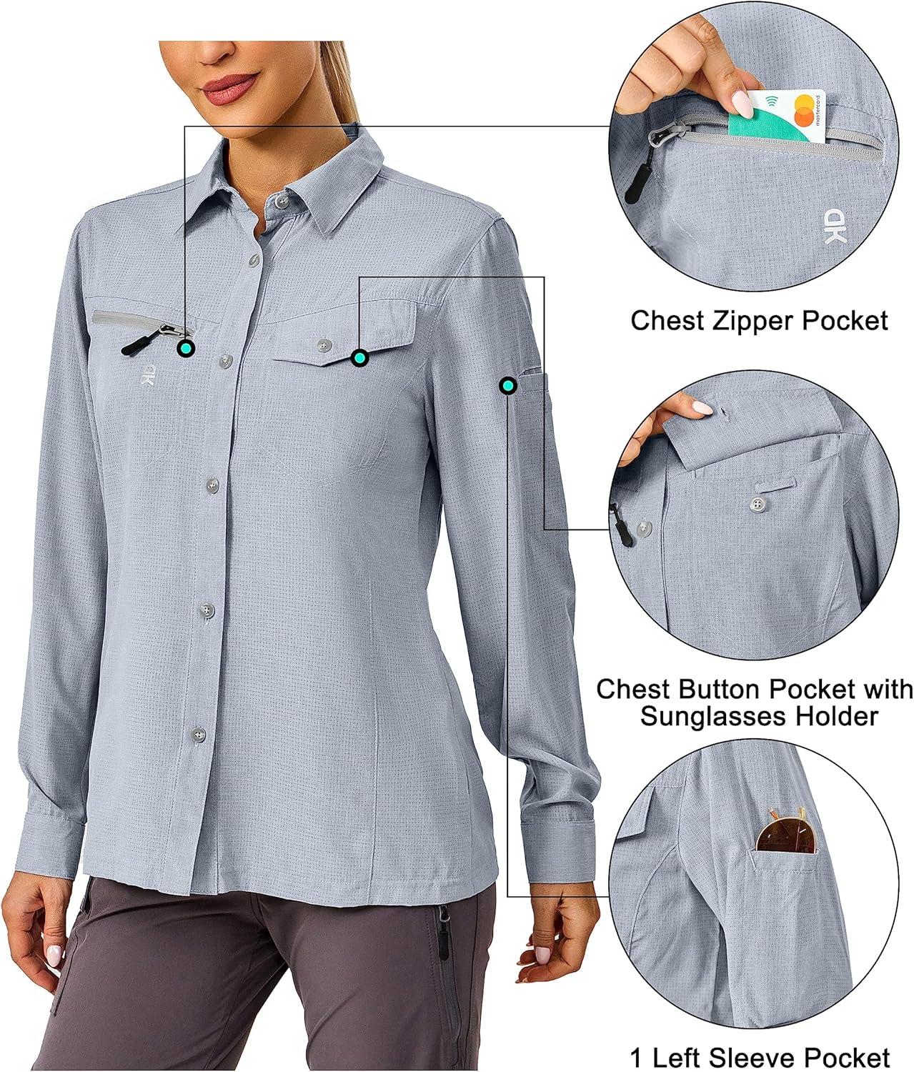 imageLittle Donkey Andy Womens UPF 50 UV Protection Breathable Long Sleeve Hiking Shirt Fishing Travel Shits AirHoles TechLight Grey