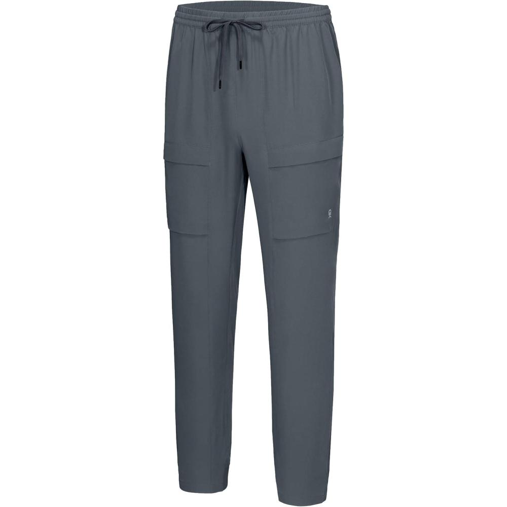 imageLittle Donkey Andy Mens Cargo Joggers Lightweight Quick Dry Hiking Pants Athletic Running Workout Lounge Casual OutdoorSteel Grey