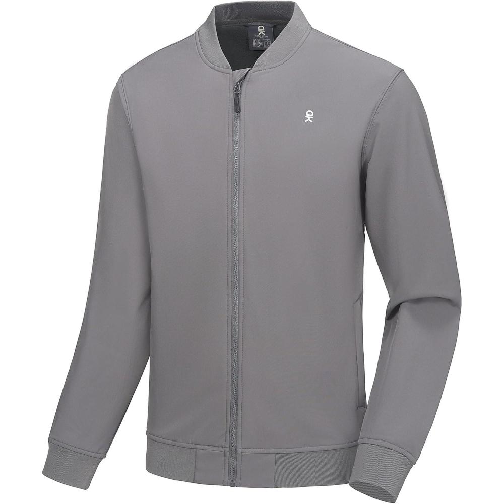 imageLittle Donkey Andy Mens Fleece Bomber Jacket Lightweight Softshell Windbreaker Jacket Casual Spring Fall CoatGrey