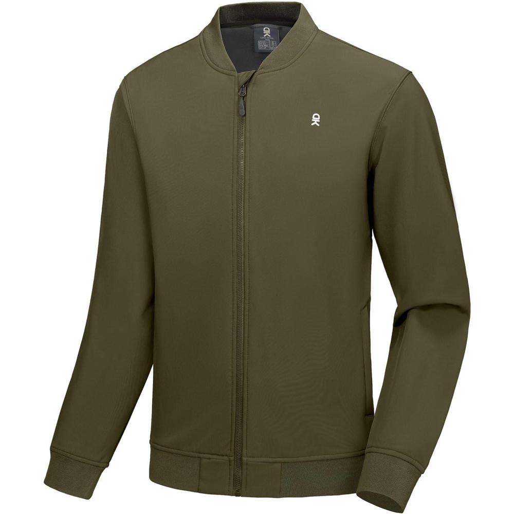 imageLittle Donkey Andy Mens Fleece Bomber Jacket Lightweight Softshell Windbreaker Jacket Casual Spring Fall CoatOlive Green