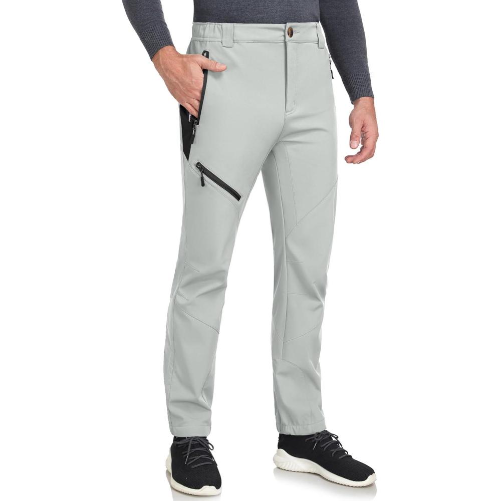 imageLittle Donkey Andy Mens Fleece Lined Softshell Pants for Hiking SKiiingLight Gray