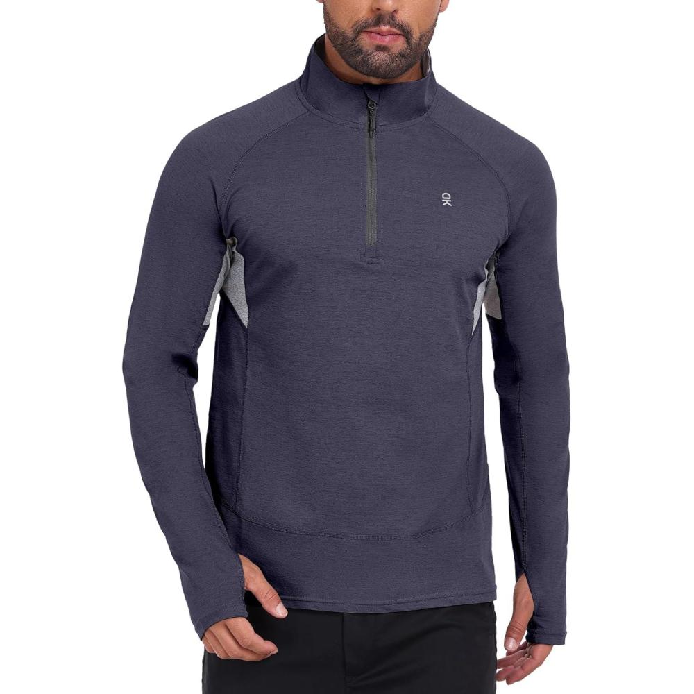 imageLittle Donkey Andy Mens Golf Quarter Zip Pullover Mock Neck Lightweight Sun Protection Long Sleeve Fishing ShirtB Deep Grey Heather