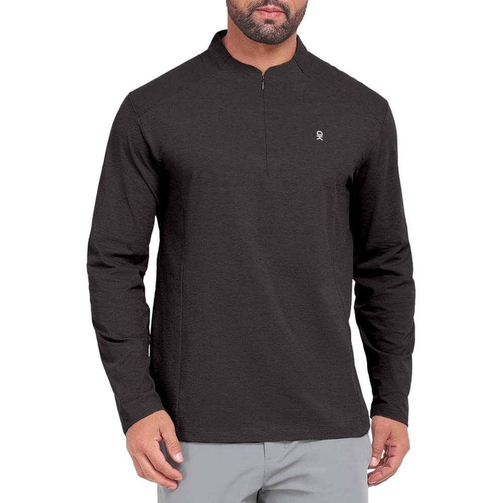 imageLittle Donkey Andy Mens Golf Quarter Zip Pullover Mock Neck Lightweight Sun Protection Long Sleeve Fishing ShirtBrown