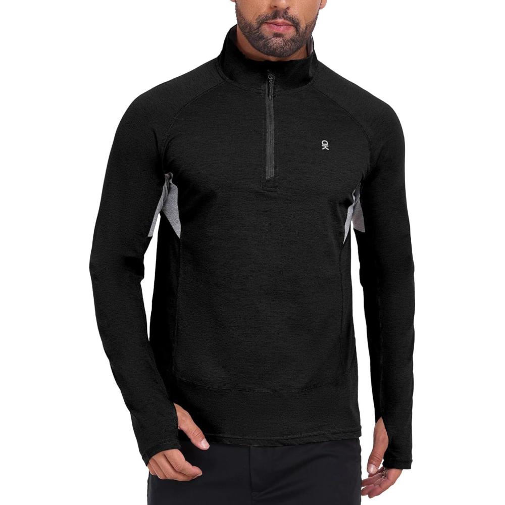imageLittle Donkey Andy Mens Golf Quarter Zip Pullover Mock Neck Lightweight Sun Protection Long Sleeve Fishing ShirtMock Neck Black