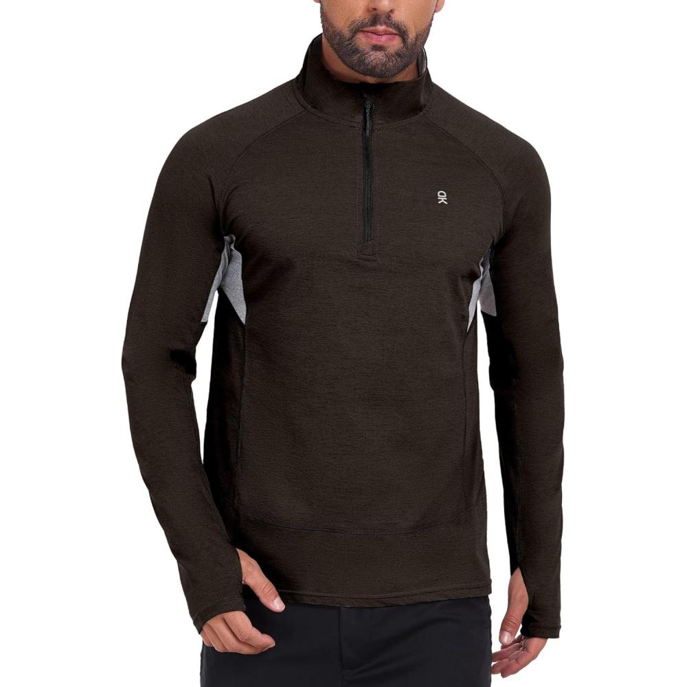 imageLittle Donkey Andy Mens Golf Quarter Zip Pullover Mock Neck Lightweight Sun Protection Long Sleeve Fishing ShirtMock Neck Brown
