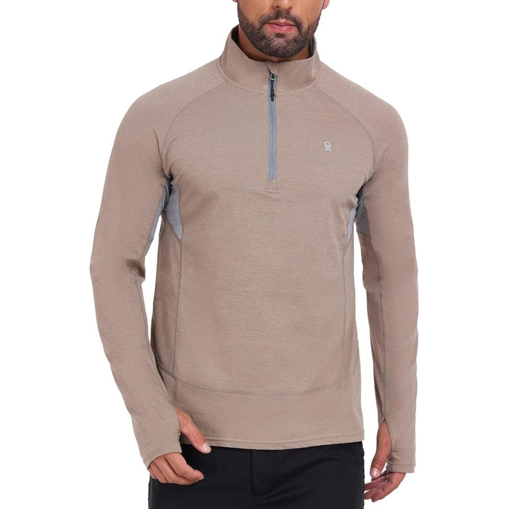 imageLittle Donkey Andy Mens Golf Quarter Zip Pullover Mock Neck Lightweight Sun Protection Long Sleeve Fishing ShirtMock Neck Vintage Khaki