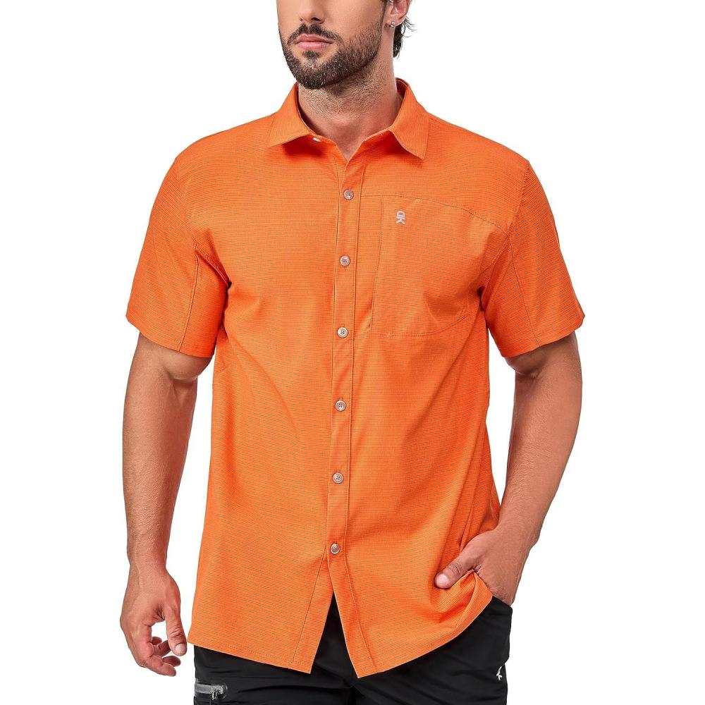 imageLittle Donkey Andy Mens Lightweight Quick Dry Button Down Shirts for Golf Hiking Casual Breathable UPF50Orange