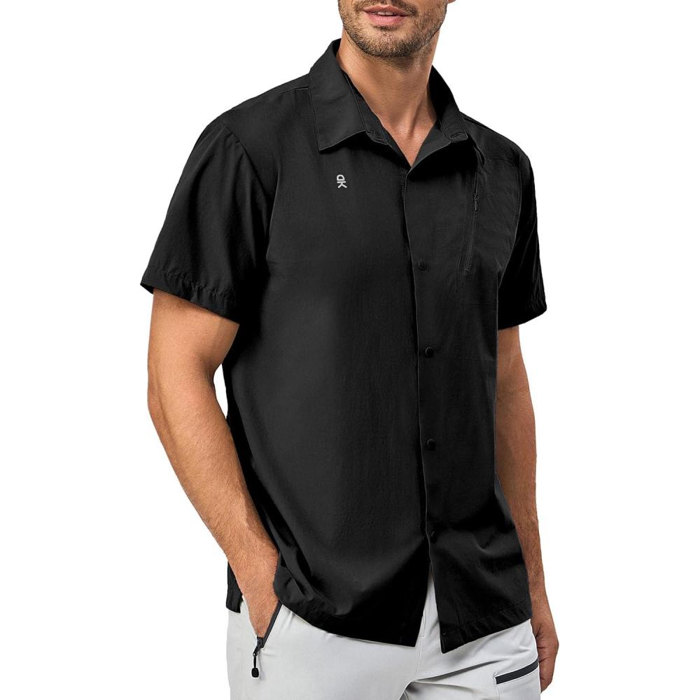 imageLittle Donkey Andy Mens Lightweight Quick Dry Shirts for Hiking Travel Breathable UPF50 Relaxed FitBlack