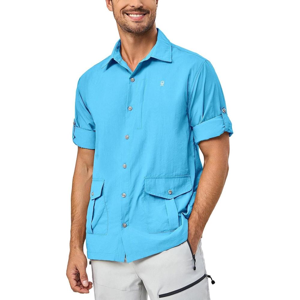 imageLittle Donkey Andy Mens Lightweight Quick Dry Shirts for Hiking Travel Fishing Long Sleeve UPF50 Cargo PocketsBlue