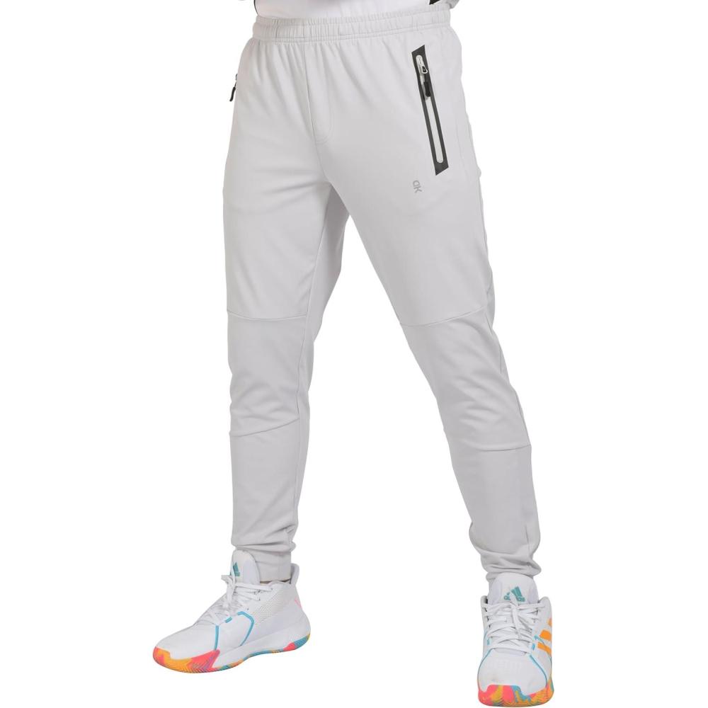 imageLittle Donkey Andy Mens Lightweight Tapered Joggers QuickDry Stretch Athletic Track Pants for Running Gym and Training3grayishwhite