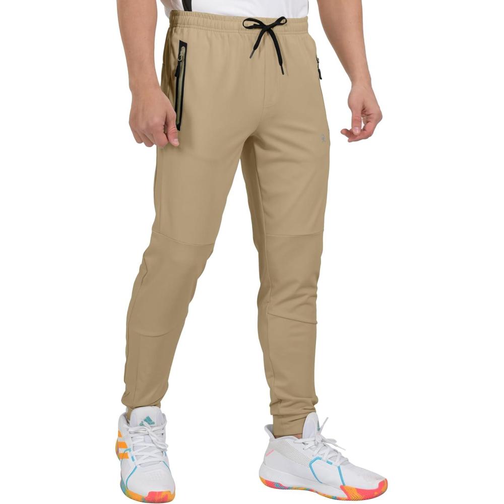 imageLittle Donkey Andy Mens Lightweight Tapered Joggers QuickDry Stretch Athletic Track Pants for Running Gym and Training5khaki