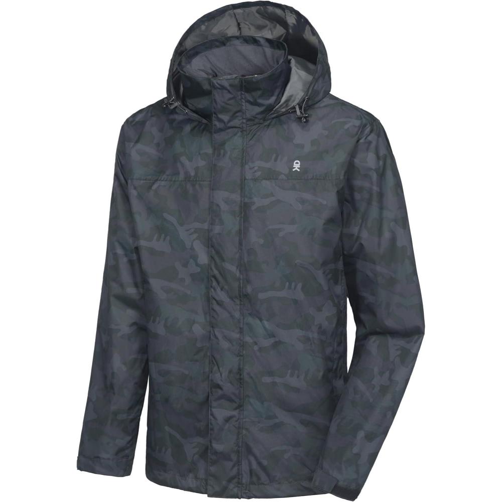 imageLittle Donkey Andy Mens Long Waterproof Rain Jacket with Hood Lightweight Rain Shell for HikingA17black Camouflage