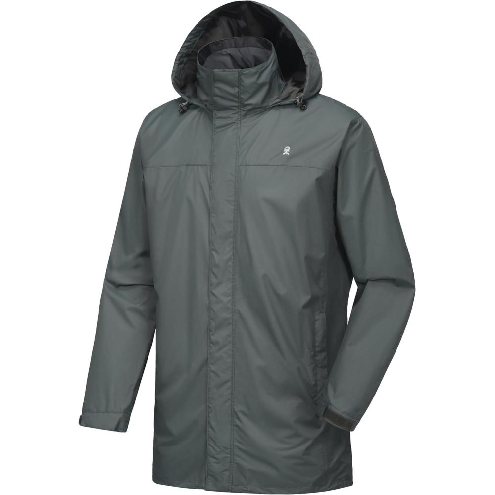 imageLittle Donkey Andy Mens Long Waterproof Rain Jacket with Hood Lightweight Rain Shell for HikingE3gray