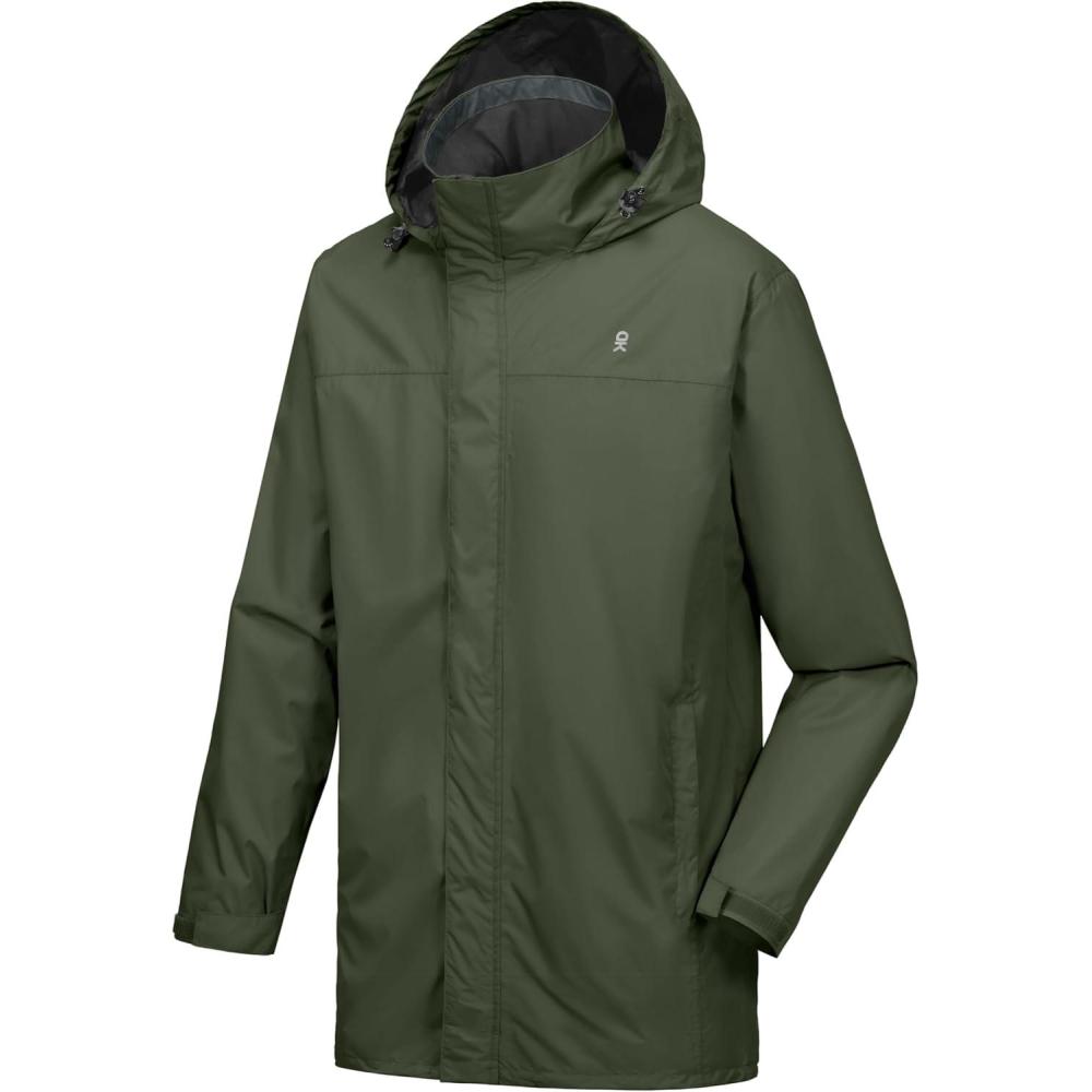 imageLittle Donkey Andy Mens Long Waterproof Rain Jacket with Hood Lightweight Rain Shell for HikingE6army Green