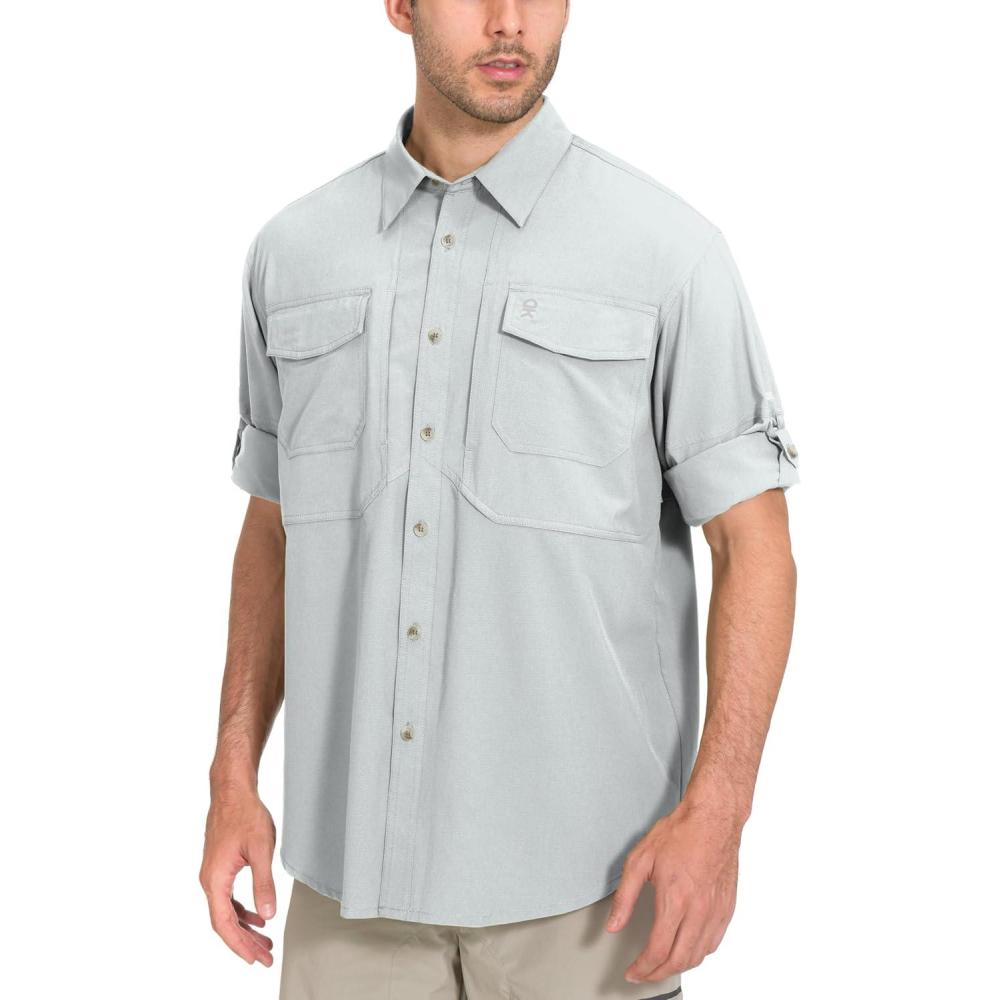 imageLittle Donkey Andy Mens QuickDry Stretch Long Sleeve Shirt for Hiking TravelLight Gray