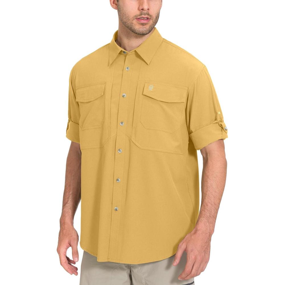 imageLittle Donkey Andy Mens QuickDry Stretch Long Sleeve Shirt for Hiking TravelYellow
