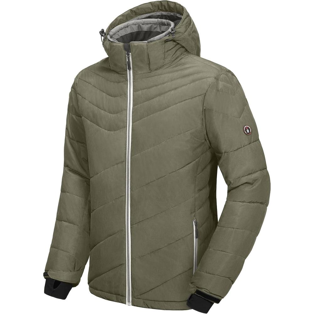 imageLittle Donkey Andy Mens Warm Windproof Ski Insulated Jacket Water Repellent Winter Snowboarding Snow CoatVetiver Green