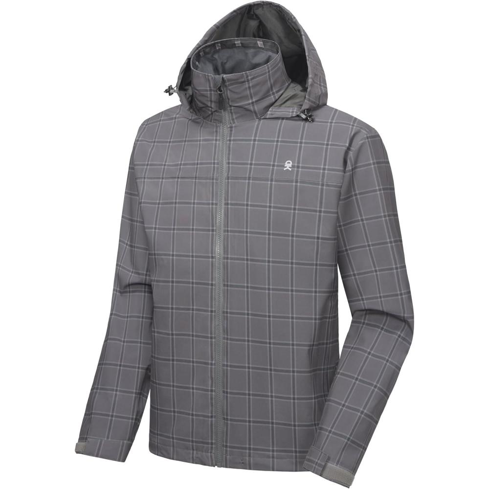 imageLittle Donkey Andy Mens Windbreaker Shell Jacket Lightweight Hooded Waterproof Rain Jacket Raincoat for Outdoor Hiking TravelGrey Plaid