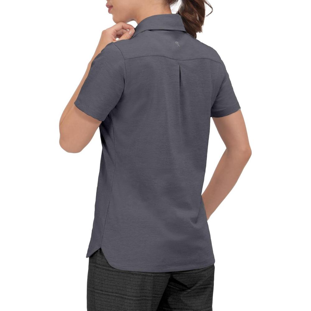 imageLittle Donkey Andy Womens Golf Polo Lightweight Quick Dry Collared 3Buttons T Shirt UPF 50 Moisture Wicking Short SleeveDeep Gray