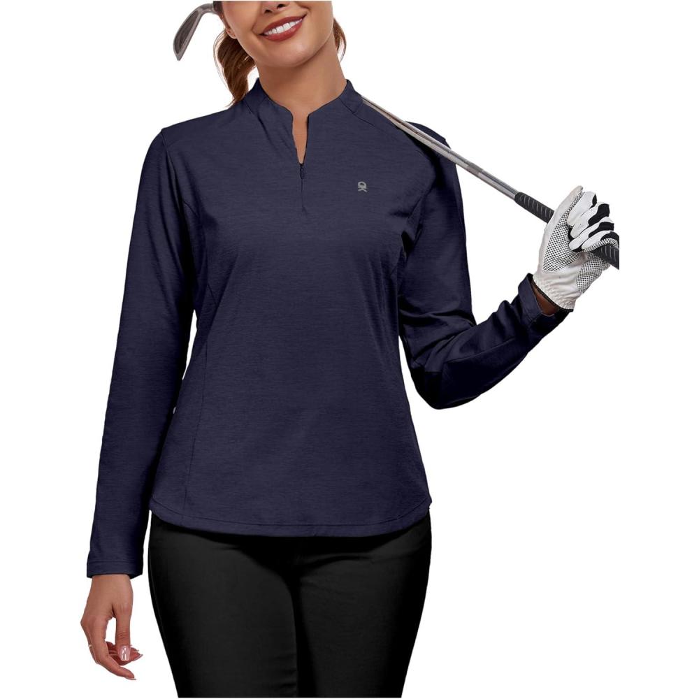 imageLittle Donkey Andy Womens Golf Shirts Long Sleeve 14 Zip Athletic Lightweight Quick Dry Workout Hiking Athletic ShirtsMicrocollar Purple