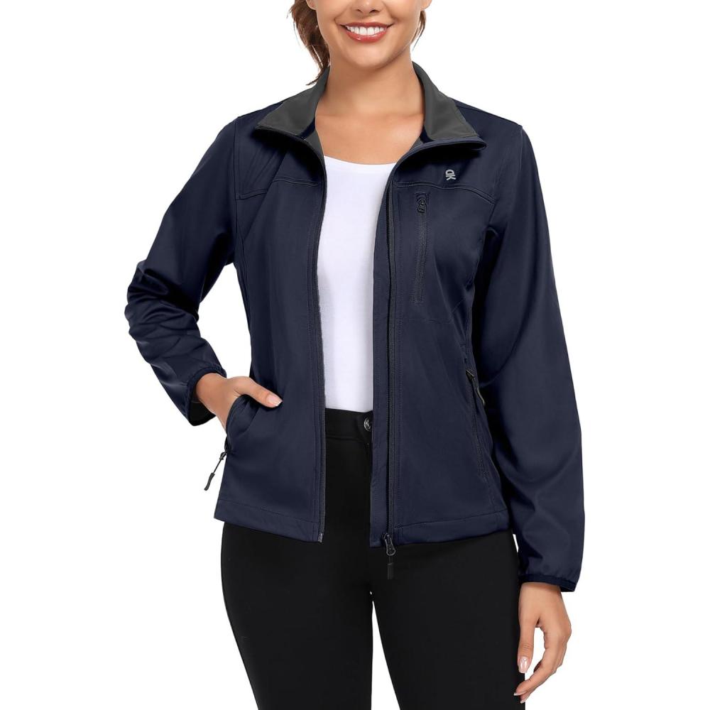 imageLittle Donkey Andy Womens Lightweight Jacket Athletic Lapel Zip Up Workout Casual with 3 Pockets for Running Golf HikingDark Blue
