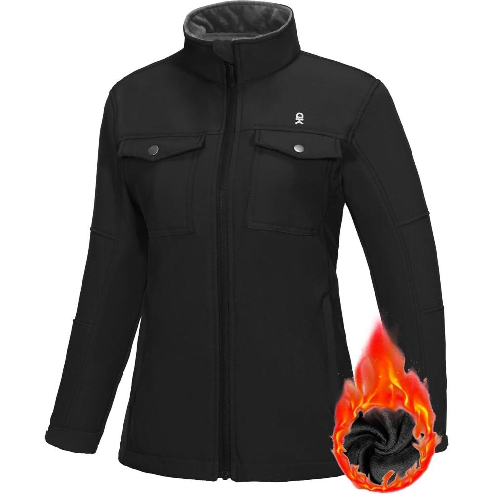 imageLittle Donkey Andy Womens Lightweight Stand Collar Jacket Water Resistant Windbreaker Fleece Lined Warm CoatBlack