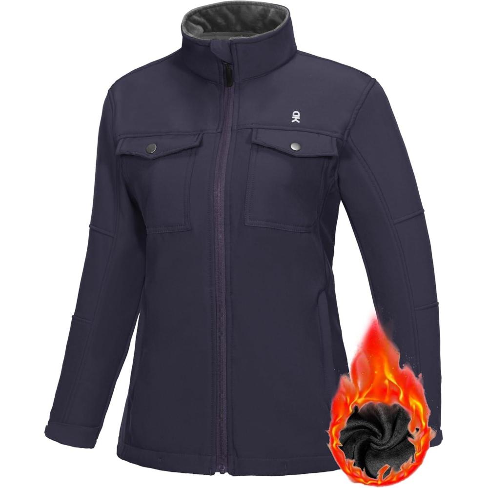 imageLittle Donkey Andy Womens Lightweight Stand Collar Jacket Water Resistant Windbreaker Fleece Lined Warm CoatPurple