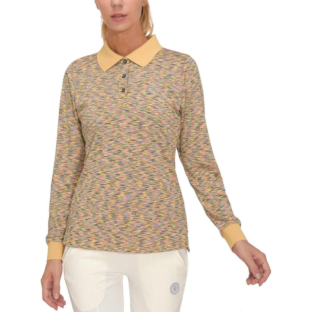 imageLittle Donkey Andy Womens Long Sleeve Golf Athletic Polo Shirt Lightweight Quick Dry UPF50 MoistureWicking 3Button DesignHeather Yellow