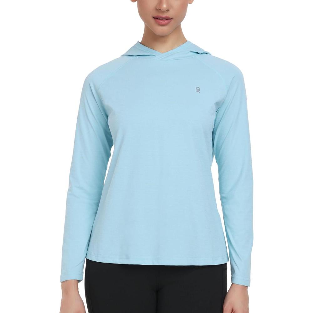 imageLittle Donkey Andy Womens Quick Dry Sun Protection UPF Hoodie Shirt Long Sleeve Breathable for Fishing Hiking OutdoorLight Blue