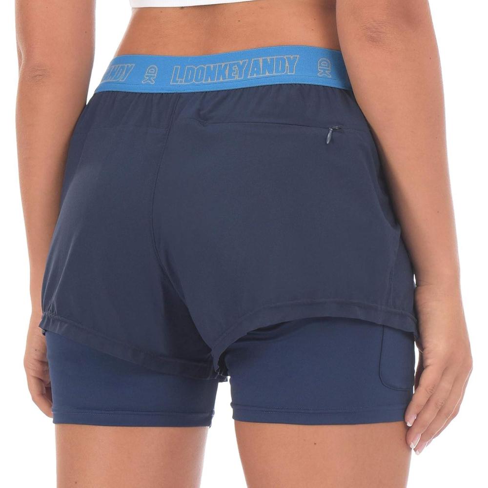 imageLittle Donkey Andy Womens QuickDry Running Shorts High Waist Stretch Workout Hiking Bicycle Athletic Shorts with LinerA2builtin Boxer Blue