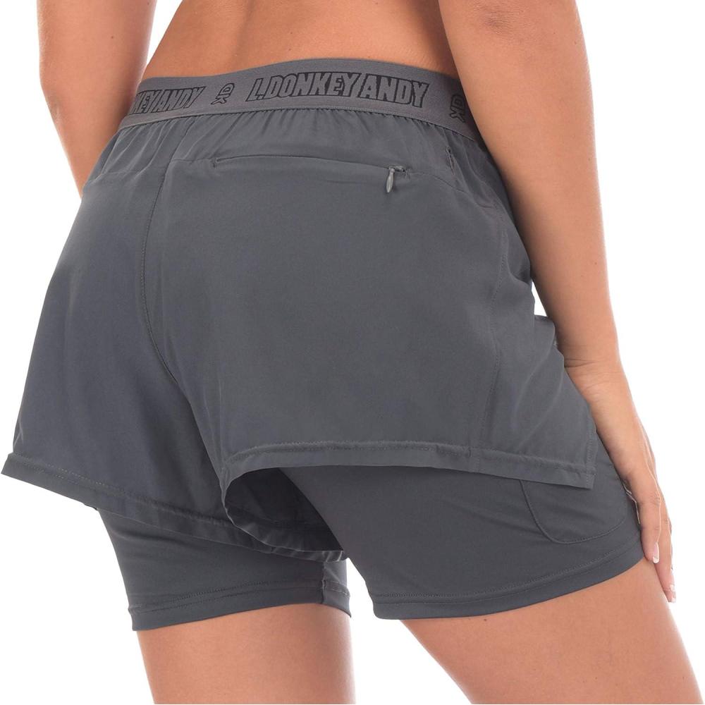 imageLittle Donkey Andy Womens QuickDry Running Shorts High Waist Stretch Workout Hiking Bicycle Athletic Shorts with LinerA3builtin Boxer Gray