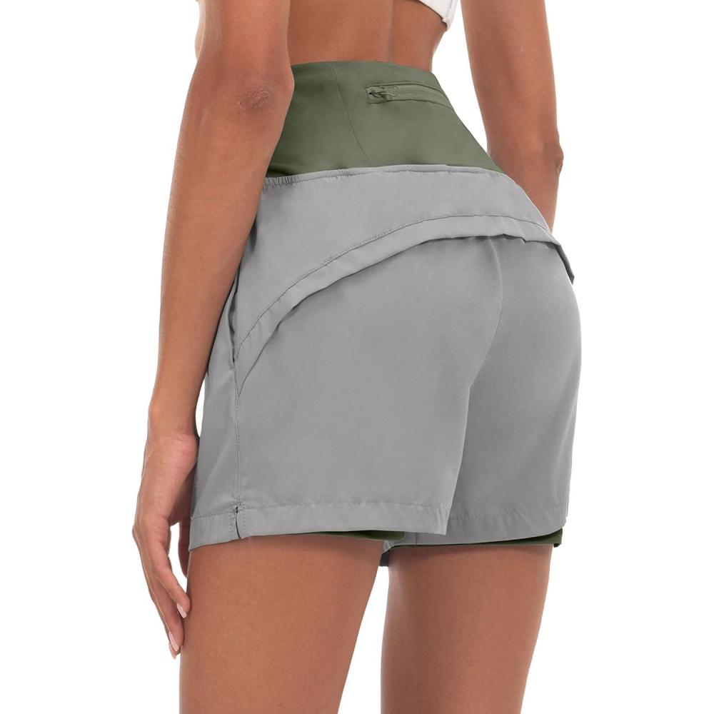 imageLittle Donkey Andy Womens QuickDry Running Shorts High Waist Stretch Workout Hiking Bicycle Athletic Shorts with LinerB8builtin Boxer Light Gray