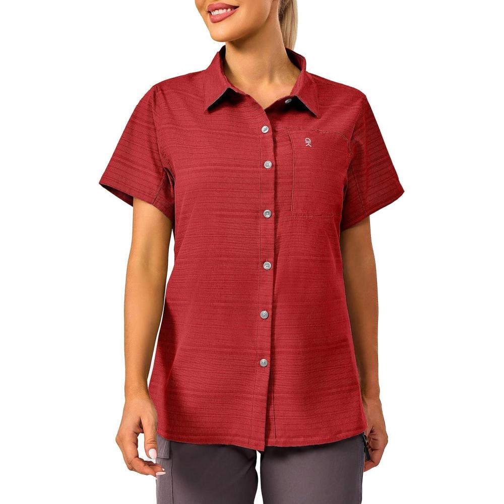 imageLittle Donkey Andy Womens Shirt UPF 50 UV Breathable Short Sleeve Shirt Fishing Hiking Button Down ShirtsRed