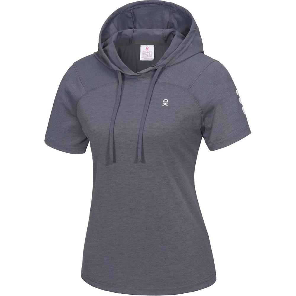 imageLittle Donkey Andy Womens Short Sleeve Quick Dry TShirt with Hood Sun Protection Workout Stretch Basic Tops Tee