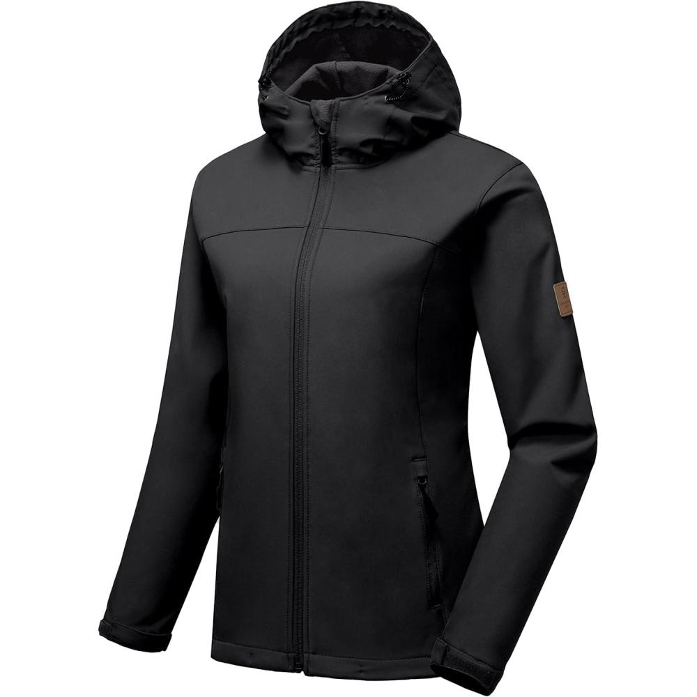 imageLittle Donkey Andy Womens Softshell Jacket Hooded Windproof Fleece Lined Jackets LightweightAblack