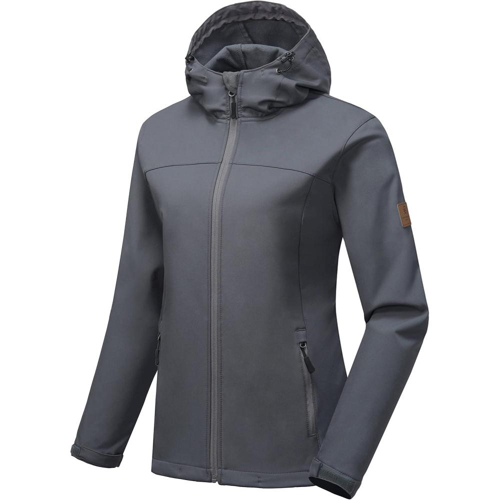 imageLittle Donkey Andy Womens Softshell Jacket Hooded Windproof Fleece Lined Jackets LightweightBgray