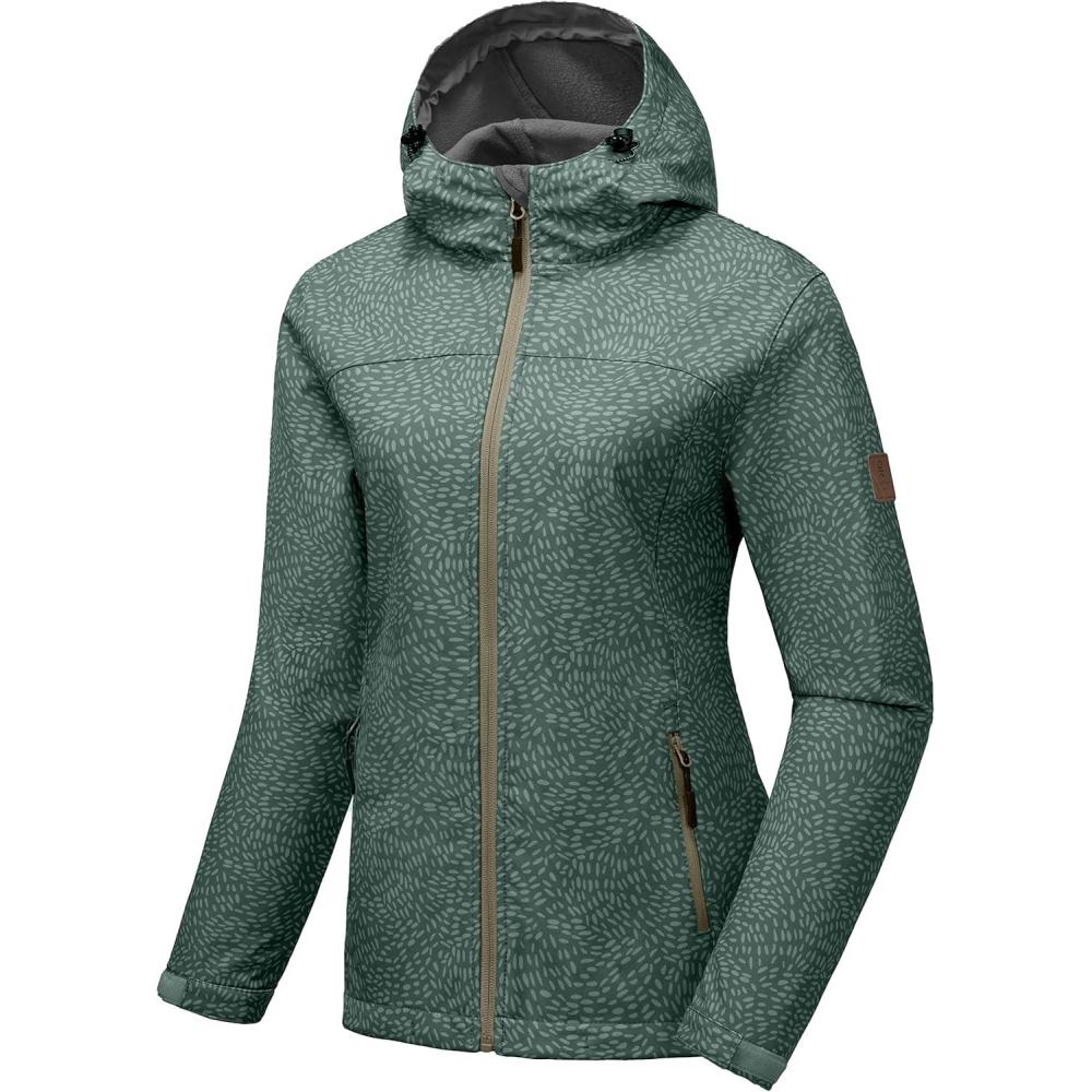 imageLittle Donkey Andy Womens Softshell Jacket Hooded Windproof Fleece Lined Jackets LightweightCgray Floral